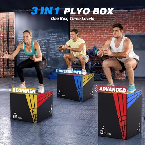 3-in-1 Foam Plyo Box for Home Gym - 440LB Capacity, Med(10LB) - 24x20x16in
