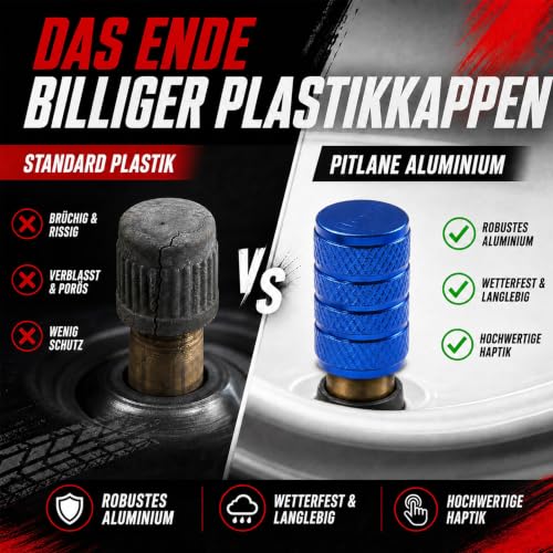 Aluminum Tire Valve Caps - Schrader Valve Covers for Cars & Bikes - Blue