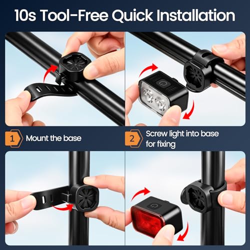 Meliya 1 Set USB Rechargeable Bike Lights Front & Rear 5+6 Modes Waterproof