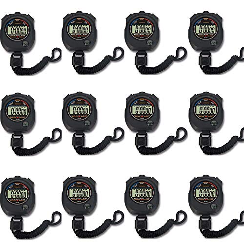 12 Pack Digital Sports Stopwatch Timer with Alarm & Date Function