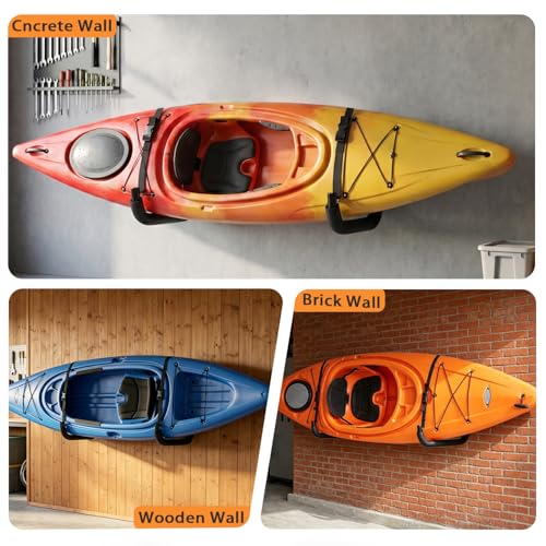 Vahodegn Heavy Duty Kayak Storage Rack Wall Mount with Adjustable Straps, Pack of 4 (10.6" x 15.5")