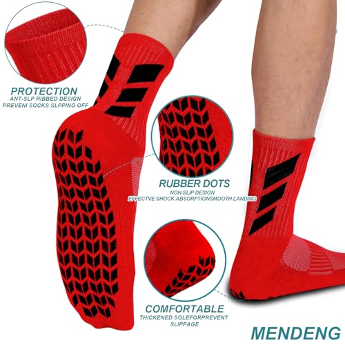 Grip Socks for Men - Non-Slip Yoga & Sports Socks - Red, Size 6-12