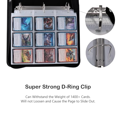Rayvol Black Trading Card Binder 9-Pocket Pages for 1404 Cards, Water-Resistant