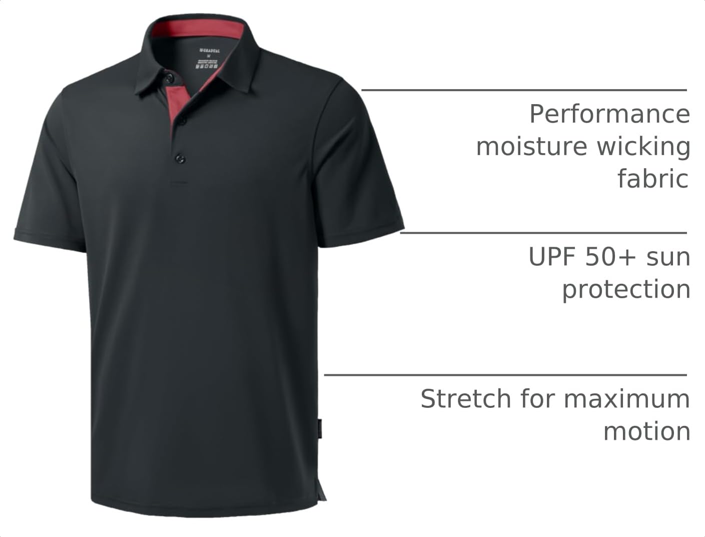 Men's Golf Shirts Dry Fit Moisture Wicking Performance Short Sleeve Collared Polo Shirts for Casual Tennis Bussiness (Dark Grey, XL)