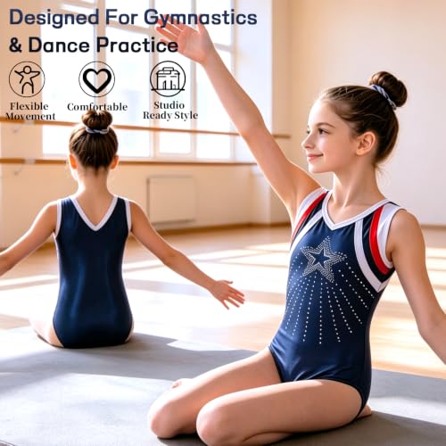Girls Gymnastics Leotard Sparkly Dancewear for Tumbling & Ballet 7-8Y Navy Stars