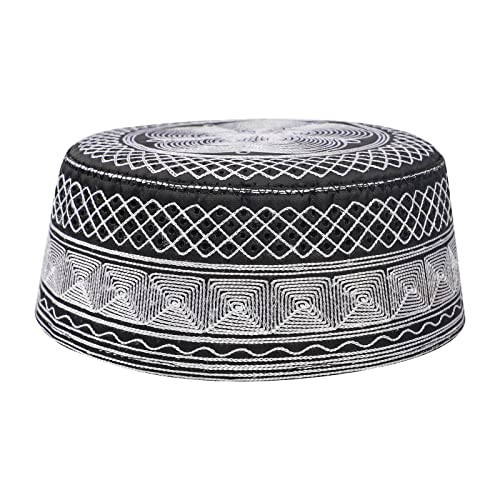 Muslim Prayer Kufi Hat - One Size White with Chain Embroidery