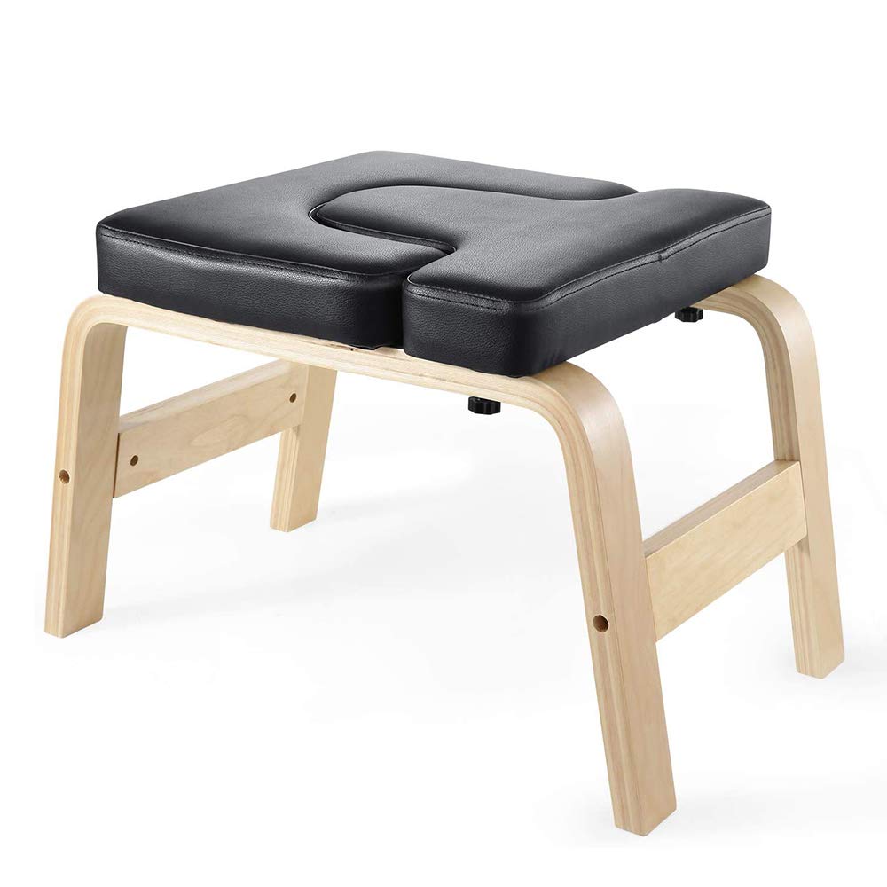 C-CHAIN Balanced Yoga Headstand Bench - Ideal for Workout, Fitness and Gym, for Both Beginner and Experience Yogis - Wood and PU Pads - Relieve Fatigue and Build Up Body (Black)