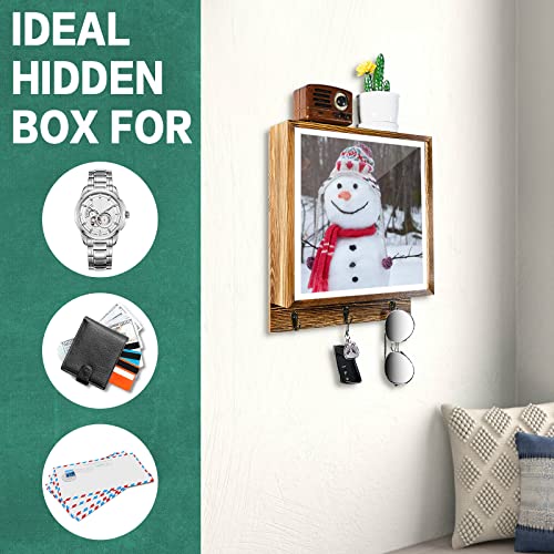 Hidden Gun Storage, Hidden Wall Gun Safe Pistol Rack Shelf with 3 Hooks for Secret Decor Concealment Furniture, Art Storage Cabinet Wooden Storage Shelves Indoor Picture Frame