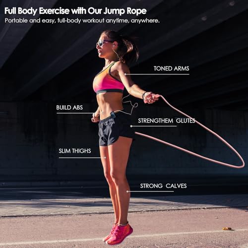 Adjustable Jump Rope Set - 2 Pack Speed Rope for Fitness - Black + Pink