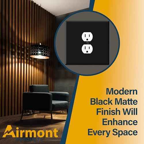 (2 Pack) Jumbo 2-Gang Duplex Outlet Cover Plate – Oversized 5.5"x5.5" Centered Receptacle Faceplate, Heavy-Duty Black Metal, Matte Finish, Screw Mount, Made in USA, Fits Standard Duplex Outlets