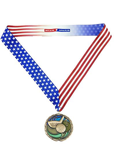 Golf Medal with Stars & Stripes Ribbon - Gold 2.5 Inch