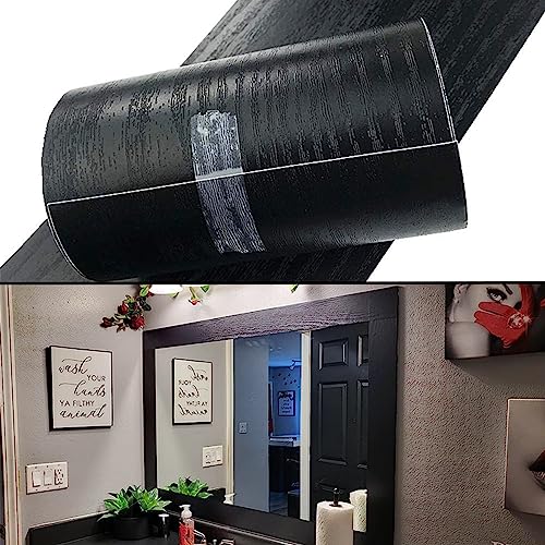 Black Wood Grain Self Adhesive 3D Peel and Stick Waterproof Wall Border Easy to Apply Kitchen Bathroom Tiles Stciker 4.2x393 inch