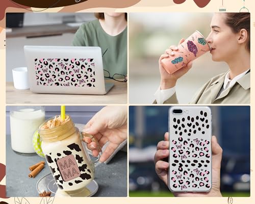 Leopard Print UV DTF Cup Wraps - 8 Waterproof Sheets for 16 oz Cups