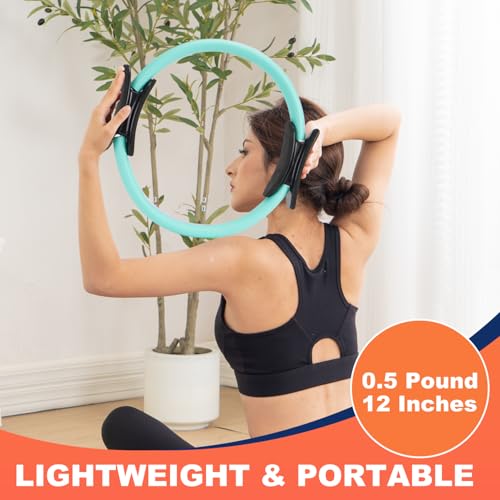 Tsikavo Teal Pilates Ring 12 Inch with Exercise Ball & Resistance Bands Set