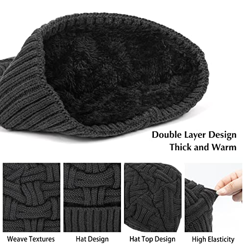 Loritta Men's Thick Warm Slouchy Beanie Skull Cap 2-Pack, One Size, Black & Gray