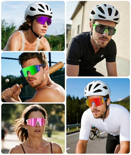 Polarized Sports Sunglasses - UV400 Protection, 3 Pack Matte Black/Gray, Ice Blue & Purple