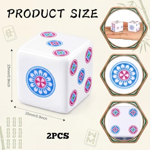 25 mm Acrylic Mahjong Dice Set - White Blue Rose Red (2 Pcs)