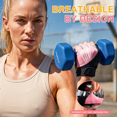 Breathable Fingerless Workout Gloves for Women - Medium Pink