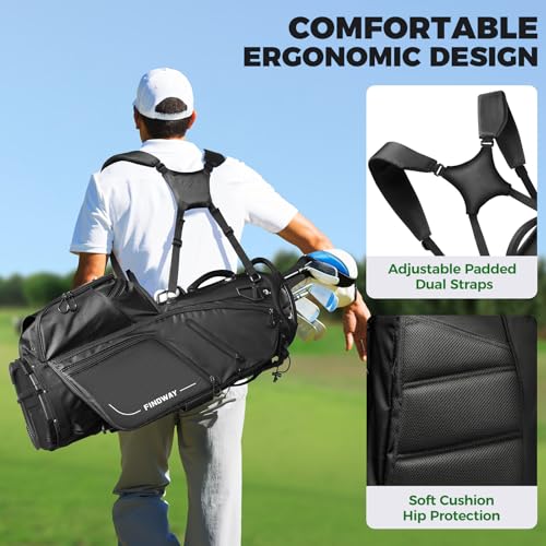 Lightweight 14-Way Golf Stand Bag with Dual Straps - Black