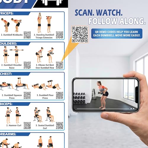 Dumbbell Workout Posters - 6 Pack Exercise Charts with QR Code