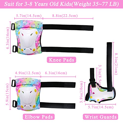 Adjustable Kids Protective Gear Set - Knee, Elbow & Wrist Pads - Rainbow Small