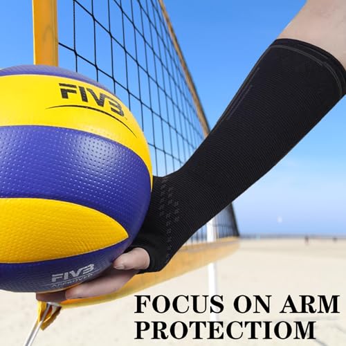 SZWEEDORY Volleyball Arm Sleeves Forearm Guards, Black Thumb Hole, M Youth & Adult