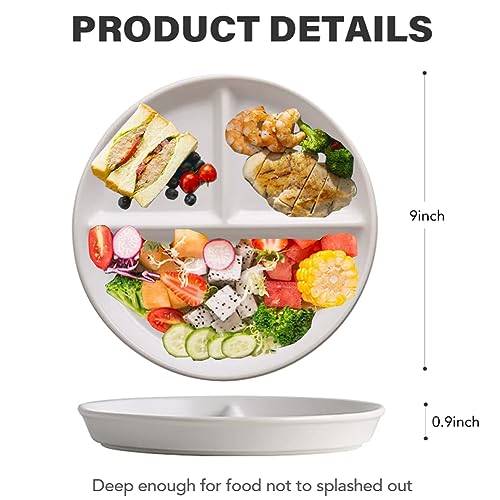 Divided Dinner Plates - 9 Inch, Eco-Friendly Wheat Straw, 5 Colors