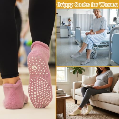 Non-Slip Grip Socks for Men - 4 Pairs in Pink, Black, Ivory, Grey