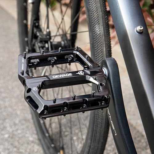 GEWAGE Black 9/16" CNC Aluminum Flat Bike Pedals with Anti-Slip Pins & Sealed Bearings