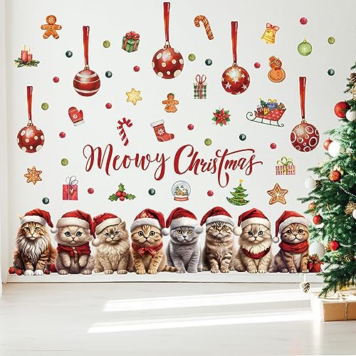 Christmas Cat Wall Decal - Removable Holiday Sticker for Home Decor