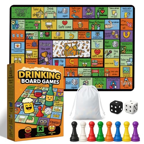 Funny Drinking Game for Adults – 21+ Party Board Game with Rubber Mat