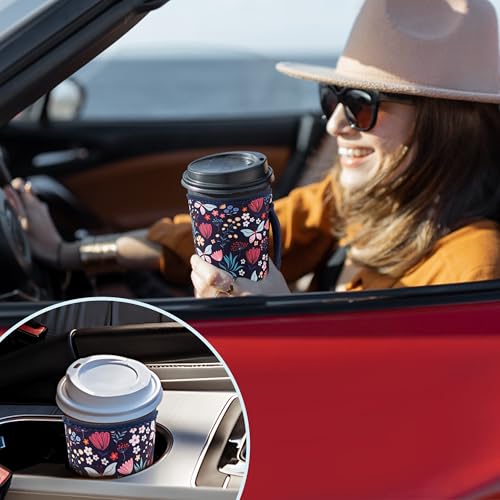 Reusable Iced Coffee Sleeves - Insulated Neoprene for Cold Drinks - Butterfly Bush