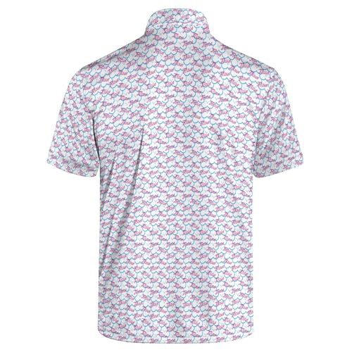 Men's XX-Large White Raccoon Print Golf Polo Shirt - Short Sleeve Performance Tee