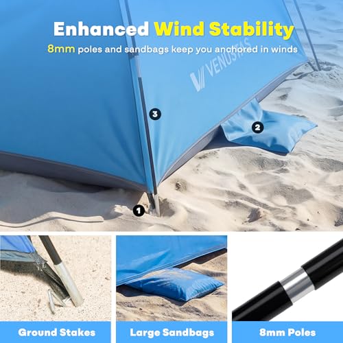 Beach Tent Sun Shelter for 3-8 Persons, UPF 50+ UV Protection