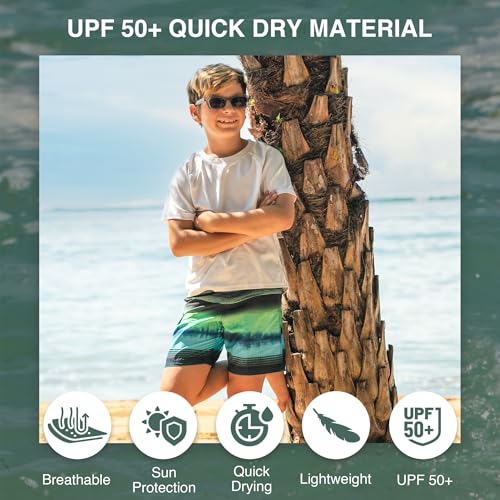 Kanu Surf Boys Viper Quick Dry UPF 50+ Beach Swim Trunk - Nova Navy/Green