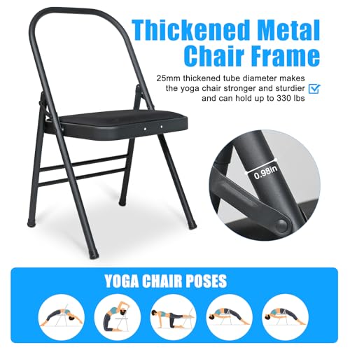 Backless Yoga Chair with Resistance Band for Abs & Core - Black