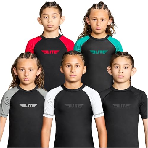 Kids Jiu Jitsu BJJ Rash Guard - Short Sleeve Compression Shirt - Small Black