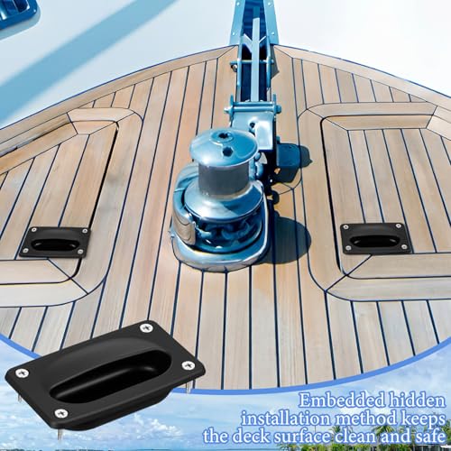 BBTO 2 Pcs Marine Hatch Handle Black Recessed Boat Accessory with Screws