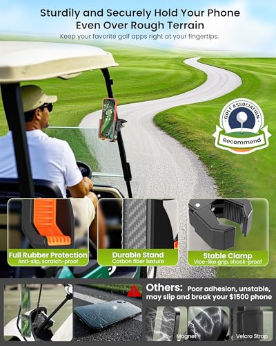 Golf Cart Phone Holder Mount - Black & Orange - Quick Install