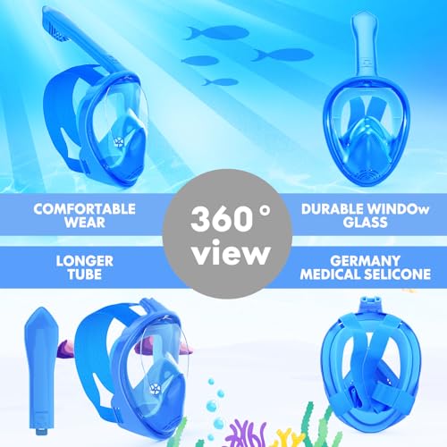 Kids Full Face Snorkel Mask with Camera Mount - Blue & Pink