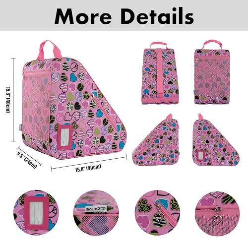 Skate Bag for Roller, Ice, Inline & Quad Skates - Peace and Love Pink 12
