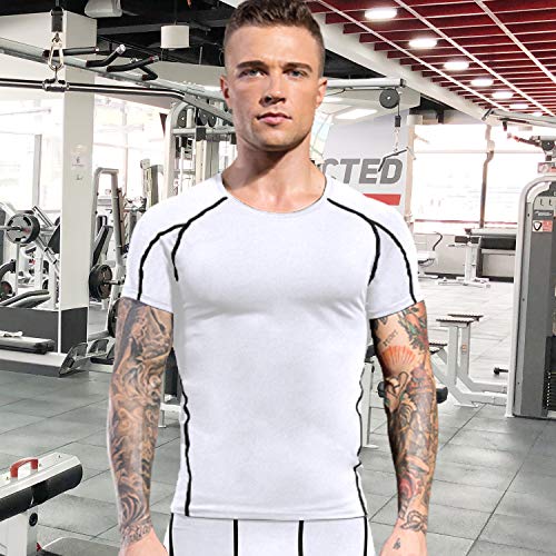 Men's Compression Shirt - Short Sleeve Baselayer Top - Large, White