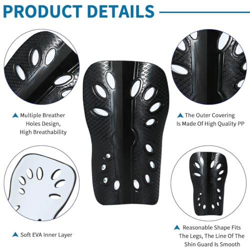 Soccer Shin Guards for Kids - 2 Pairs Lightweight Black & White A - Small