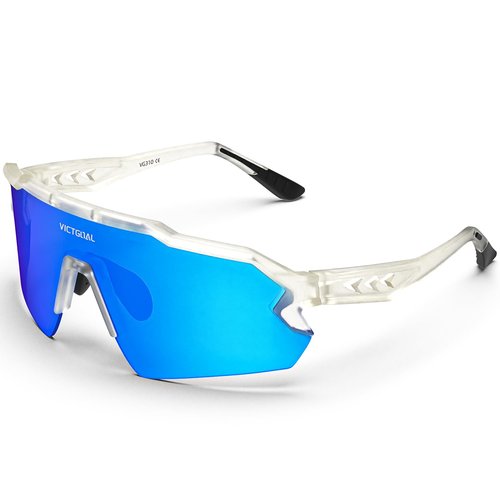 VICTGOAL Polarized Sports Sunglasses for Men Women Cycling Glasses UV Protection Lightweight TR90 Frame Cycling Sunglasses (Blue)