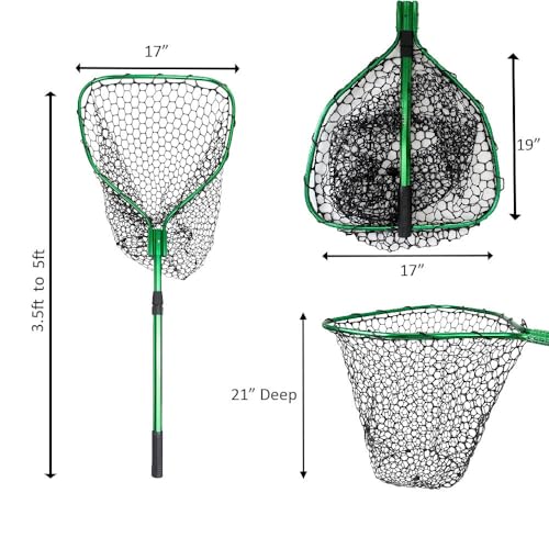 Telescopic Fishing Landing Net 3.6-5ft Rubber Mesh Shore & Boat Use