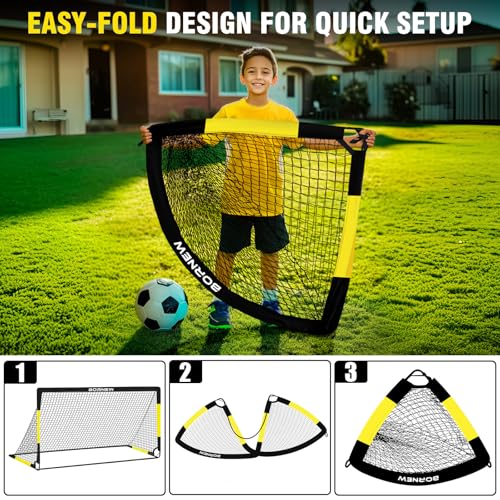 Kids Soccer Goal Set - 2 Portable 6' x 4' Nets, Ball & Gear - Black Yellow