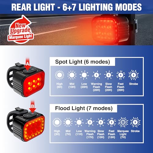 WORKPRO Black Rechargeable Bike Lights Set 8+13 Modes Waterproof Head & Tail