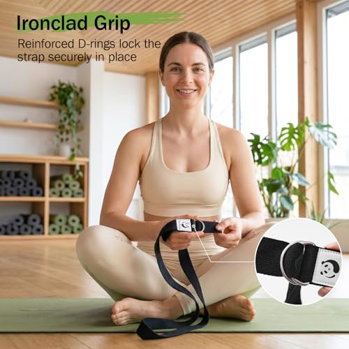 Adjustable Cotton Yoga Strap with D-Ring Buckle - 8 Feet Deep Blue