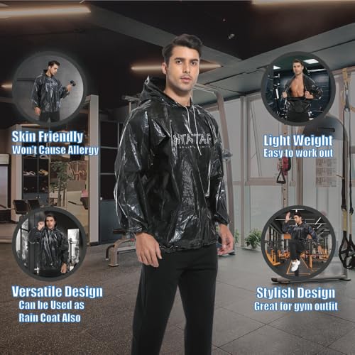 Sauna Suit for Men & Women - Long Sleeve Pullover with Hood - Black (L-3XL)