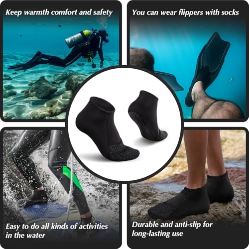 3mm Neoprene Water Socks - Grey, Medium - Non-Slip Diving Socks
